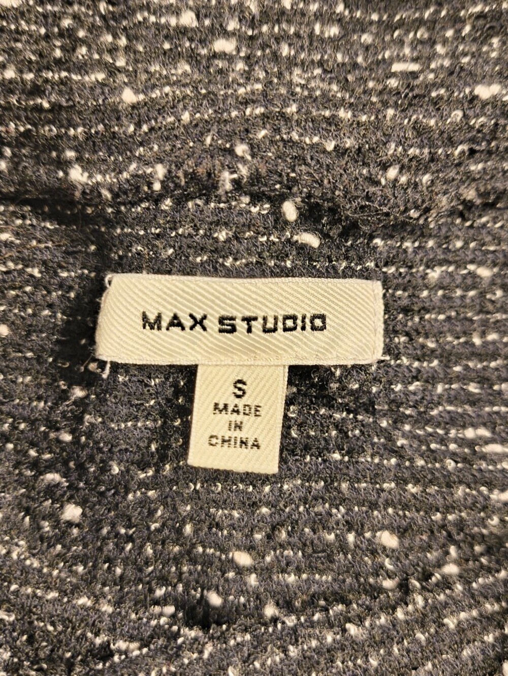 Max Studio Black White Tweed Fringe Mock Neck Dolman Tunic Top Size S - Picture 2 of 13